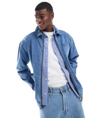 アナザーインフルエンス メンズ トップス シャツ デニム Another Influence zipup denim shacket MID BLUE ブルーのサムネイル