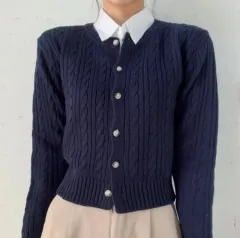 ケーブル編み ネイビー カーディガン