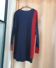 ネイビー/レッド バイカラー Long ロング ニット ONE PIECE