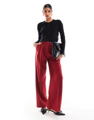 エイソス レディース ボトムス カジュアルパンツ ワイドレッグ パンツ ASOS DESIGN tailored wide leg pants with pleat detail Red レッド