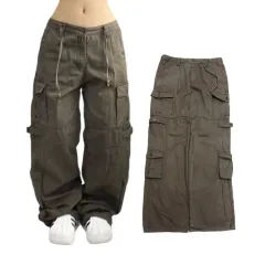 マルチポケット Y2K タン マルチポケット ミリタリー ヴィンテージ ワイド カーゴパンツ