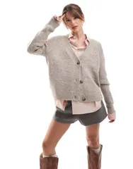 オンリー レディース アウター カーディガン ニット ONLY button knit cardigan in light BROWN ブラウン