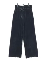 レディース ブラック コーデュロイ ワイド パンツ (M L)