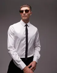 トップマン メンズ トップス シャツ Tシャツ Topman long sleeve formal slim sateen shirt WHITE ホワイトのサムネイル