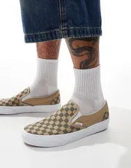 バンズ メンズ シューズ スニーカー プリント Vans Classic Slipon sneakers checkerboard print BEIGE ベージュ