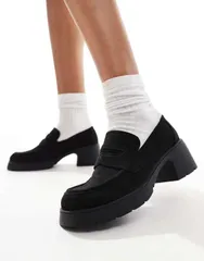 エイソス レディース シューズ スリッポン・ローファー スエード ローファー ヒール ASOS DESIGN Scribble chunky mid heeled loafers suedette Bのサムネイル
