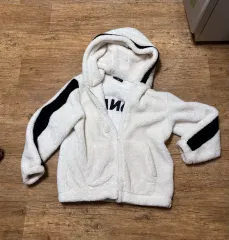 ヒューム 白 冬 ファー ジャケット アウター ボア フリース フード ジップアップ ユニセックス ファー 服 Lサイズ