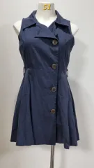 カラーネック フレア ノースリーブ ONE PIECE ネイビー 66 *1-16