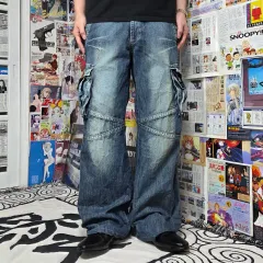 ヴィンテージ ライトブルー マルチポケット ウォッシュ カーゴ デニムパンツ