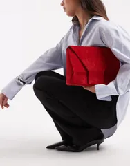 エイソス レディース バッグ スエード ASOS DESIGN square origami clutch bag suede RED レッド