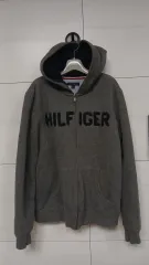 トミーヒルフィガー グレー 厚手起毛 フードジップアップ Mサイズ 大きめ 105以上