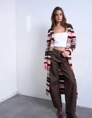 トップショップ レディース アウター カーディガン ニット Topshop knit longline striped cardigan in multi マルチカラーのサムネイル
