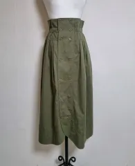 #LS183 カーキ色 ボタン ロング スカート