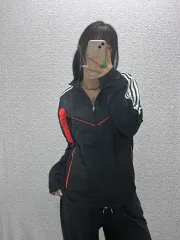 アディダス Y2K レトロ ネオンオレンジ バイカラー ウィンドブレーカー ジャケット 95 C08051