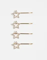 エイソス レディース アクセサリー ASOS DESIGN pack of 4 crystal star hair slides tone GOLD ゴールドのサムネイル