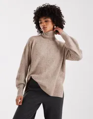ヴェロモーダ レディース アウター ニット・セータートルネック Vero Moda kniturtle neck sweater with volume sleeves in heathered Sepia tint ベージュ