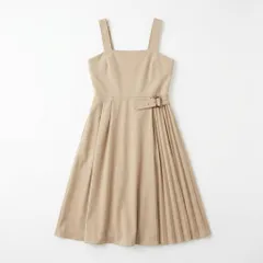 [G-16] ベージュ アシンメトリープリーツ ワンピース
