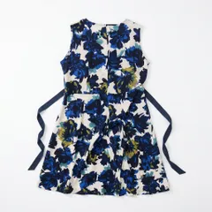 [G-4] 花柄フレアワンピース ノースリーブ ブルー系