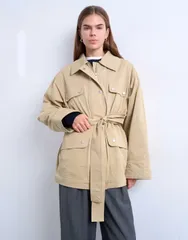 トップショップ レディース アウター ジャケット・ブルゾン キルティング コットン Topshop 4 pocket cotton shacket with quilted lining BEIGEのサムネイル