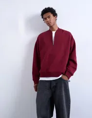 トップマン メンズ アウター パーカー・スウェット Topman 14 zip bomber sweat Burgundy バーガンディのサムネイル
