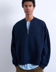 トップマン メンズ アウター パーカー・スウェット ハーフジップ ジャケット Topman quarter zip bomber jacket NAVY ネイビーのサムネイル
