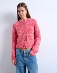トップショップ レディース アウター カーディガン ニット Topshop knitwisted yarn fluffy cardigan pink ピンクのサムネイル