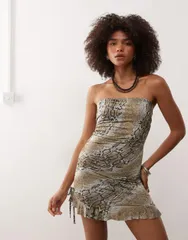 コルージョン レディース トップス ワンピース ミニワンピース プリント ミニ COLLUSION bandeau mini dress in snake print Snake print