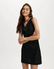 コットンオン レディース トップス ワンピース ミニワンピース ミニ コットン リネン CottonOn Cotton On haven cowl neck linen blend mini dress Black ブラック