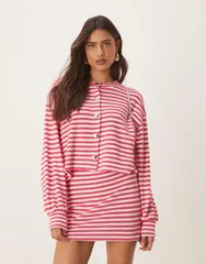 エイソス レディース アウター カーディガン ASOS DESIGN long sleeve cardigan stripe part of a set Multi マルチカラーのサムネイル