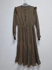 サテン CHECK ロング ONE PIECE プリーツ シャーリング