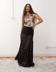 エイミー・リー レディース ボトムスカート シアー レース Amy Lynn sheer lace godet skirt Black ブラック