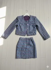 ムード PURPLE&ブルー ツイード ジャケット+スカート セットアップ