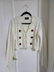 シダー 花 ケーブル クロップド カーディガン