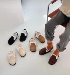 ファー裏地ファー スリッパ/ミュール (ブラック/アイボリー) 新品 靴