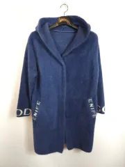 ネイビー WHO ロング カーディガン アンゴラ/융 素材 コート 95 M