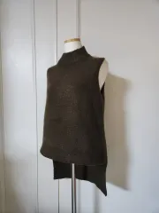 カーキ ニット ロング丈 ベスト