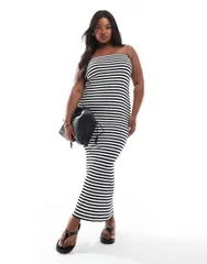ヴェロモーダ レディース トップス ワンピース マキシワンピース リブ ストラップレス ジャージー マキシ Vero Moda Curve ribbed jersey strapless maxi dress and white stripes Black s