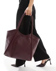 エイソス レディース バッグ ASOS DESIGN weave tubular tote bag Burgundy バーガンディのサムネイル