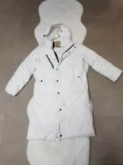 白 ダウンジャケット ロング丈 フードダウンジャケット 90