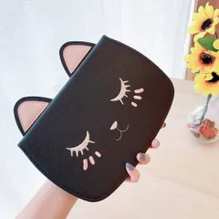 新品 Moogukadan 適合 iPad 10.2インチ第9/8/7世代/ Air3 Pro10.5ケース 可愛い 手帳型 ネコ 猫 かわいい PUレザー 保護ケース 猫耳 動物 おしゃれ 子供 キッズ スタンド オートスリープ (黑)