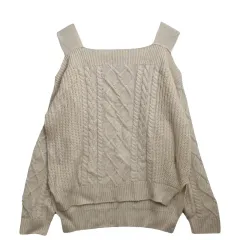 ONE WAY ベージュ ケーブル編み オフショルダー ニット F アクリル 100%