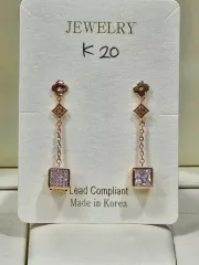 K20 ローズゴールド キュービック ドロップ イヤリング