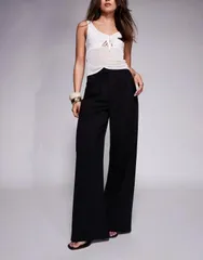 エイソス レディース ボトムス カジュアルパンツ ワイドレッグ パンツ ASOS DESIGN pleat front wide leg pants Black ブラック