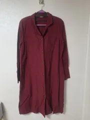 長袖シャツワンピース バーガンディ