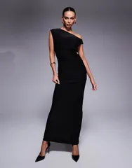 ファッションキラ レディース トップス ワンピース アシンメトリー マキシワンピース ギャザー ノースリーブ マキシ Fashionkilla double sculpted slinky sleeveless asymmetric neck ruched b