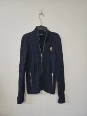 ポロラルフローレン ネイビー ケーブル編み ジップアップニット 90