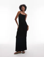 トップショップ レディース トップス ワンピース マキシワンピース マキシ Topshop crinkle tie front cami maxi dress Black ブラック
