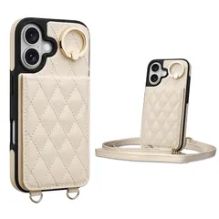 【新品】 Shlybaay iPhone 16 対応 ケース 背面 手帳型 カードケース iPhone16 用 ショルダー ストラップ 背面ケース 手帳型ケース キルティングアイホン 16 用 スタンド 肩掛け カード収納 斜め掛け 首掛け PUレザー マ 1
