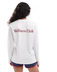 コットンオン レディース トップス Tシャツ コットン グラフィック CottonOn Cotton On long sleeve wellness club graphic crew Tshirt WHITE ホワイト