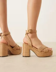 エイソス レディース シューズ サンダル プラットフォーム ヒール ASOS DESIGN Henley platform mid heeled sandals in natural fabricatのサムネイル
